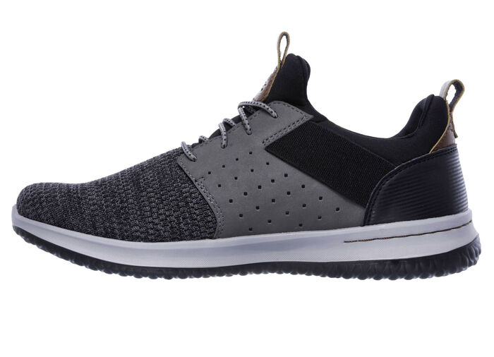 SKECHERS, leichte Herren-Slipper, mit elastischer Zierschnürung GRAU-SCHWARZ